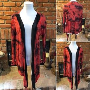 BoHo Hippie CHIC Tie Dye Black Red Draping Layering Sheer Thin Sweater Jacket